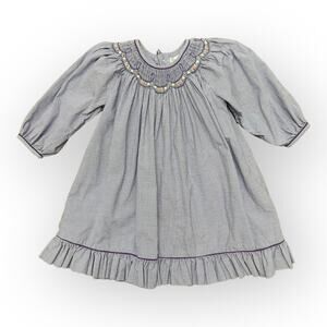 Petite Ami Purple Gingham Floral embroidered Smocked‎ Ruffle Dress Size 18 Mos